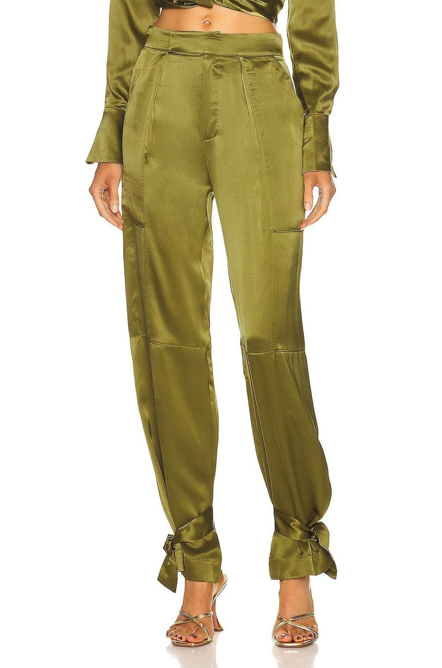 NICHOLAS Erato High-Waist Silk Pant - 4 - Olive